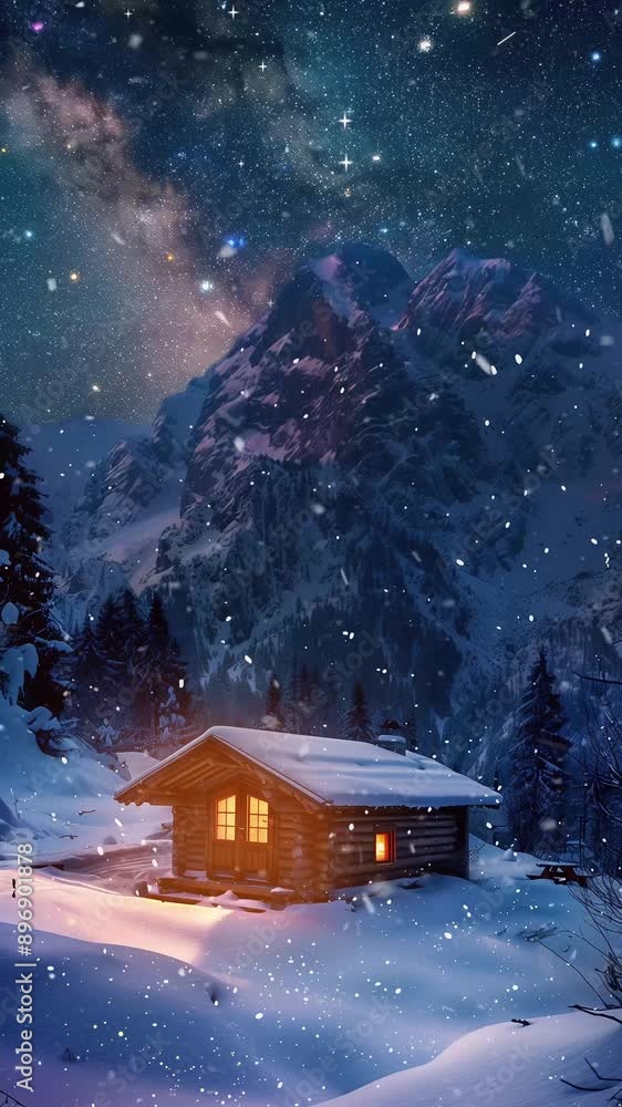 winter night nature vertical background with a cozy mountain cabin seamless looping overlay 4k virtual video animation background winter night nature vertical background with a cozy mountain cabin seamless looping overlay 4k virtual video animation background