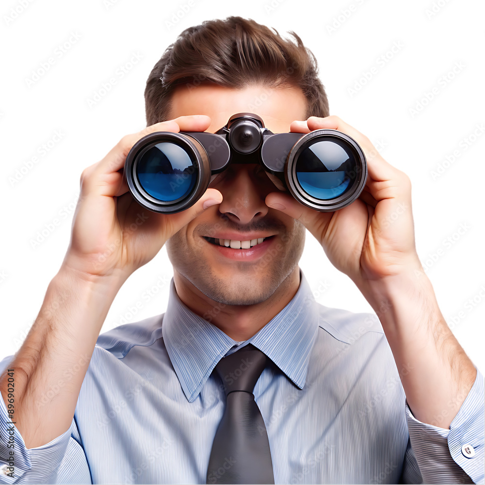 Serious businessman using binoculars Serious businessman using binoculars
