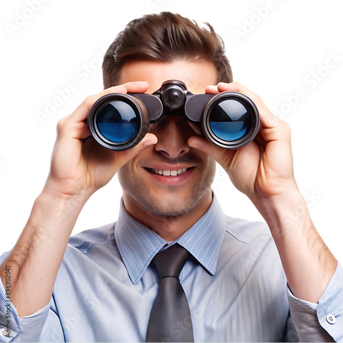 Serious businessman using binoculars
