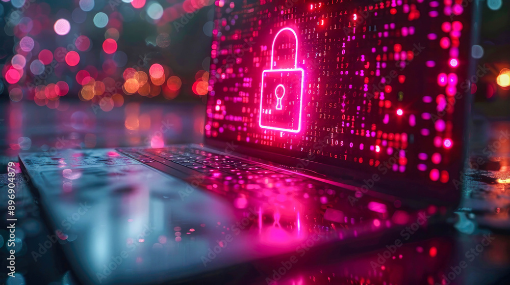Cyber security concept. Laptop with padlock on screen Cyber security concept. Laptop with padlock on screen