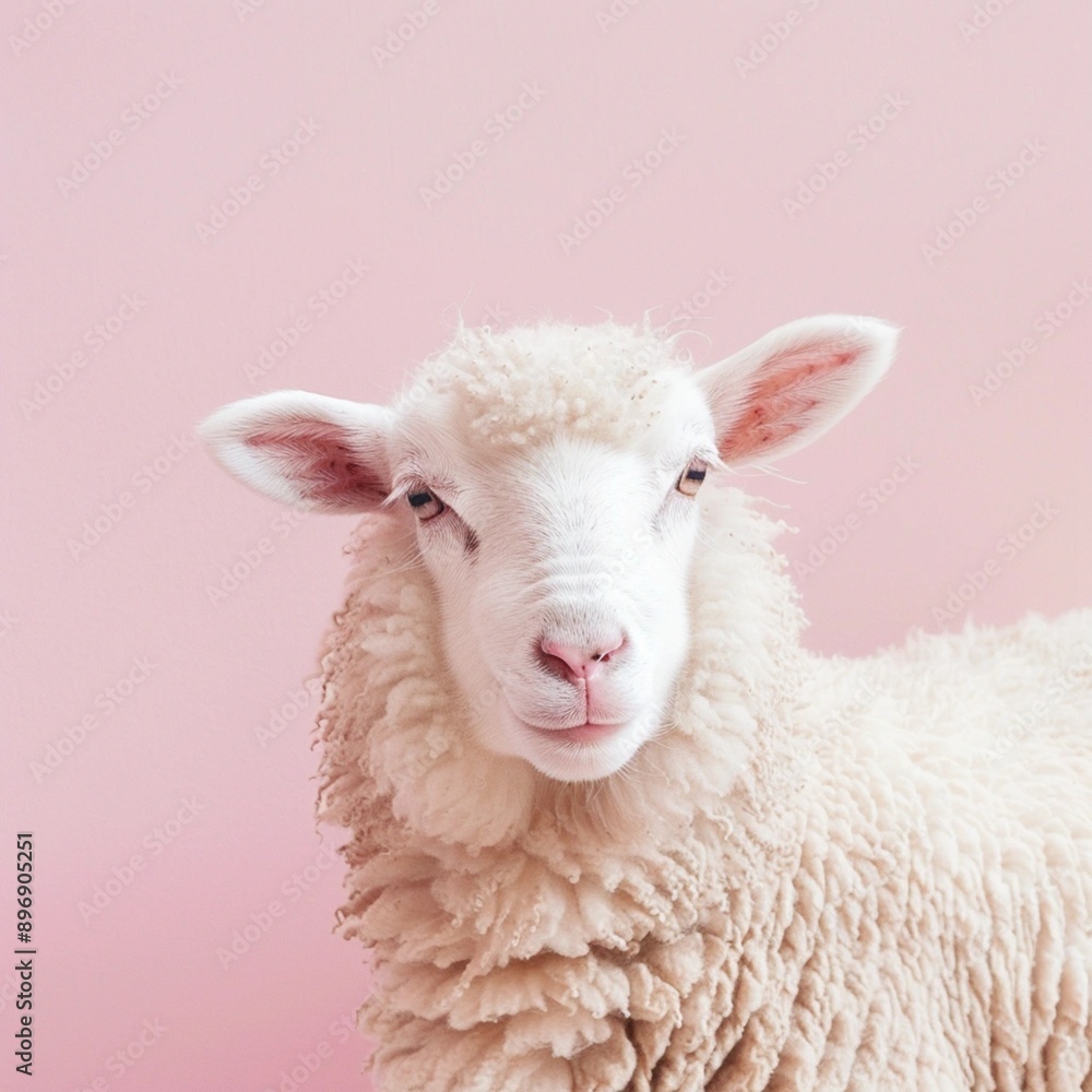 Obraz premium Adorable Sheep on Pink Background: Eid al-Adha Celebration