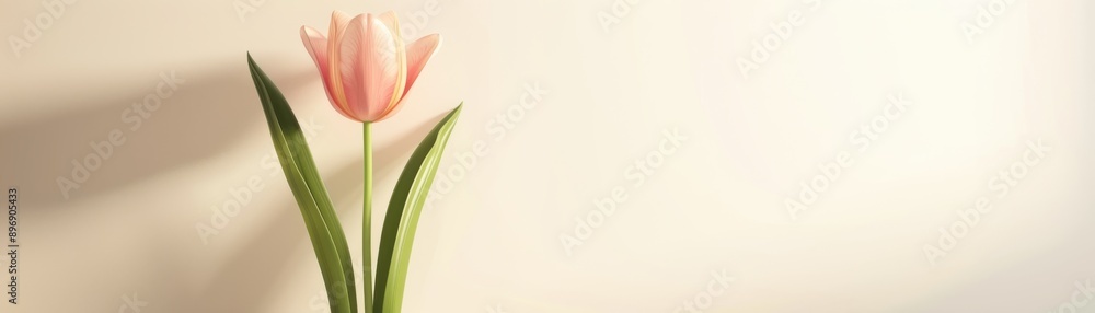 A clean 3D rendering of a tulip with a simple, elegant shape and a cute face on the bloom, set against a light background A clean 3D rendering of a tulip with a simple, elegant shape and a cute face on the bloom, set against a light background