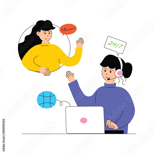 Trendy vector illustration of customer support