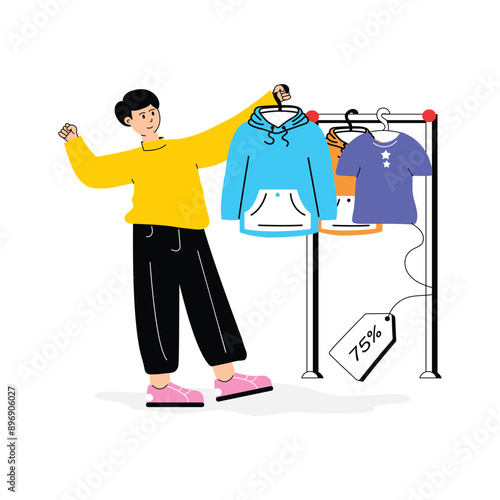 Modern vector design illustration of choosing shirt