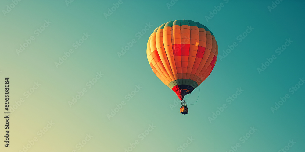 Naklejka premium Unique Shaped Hot Air Balloon Floats Through a Clear Blue Sky
