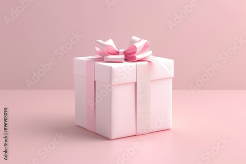 A clean 3D rendering of a wrapped gift box with a cute bow, shown in soft pastel colors, placed on a flat surface