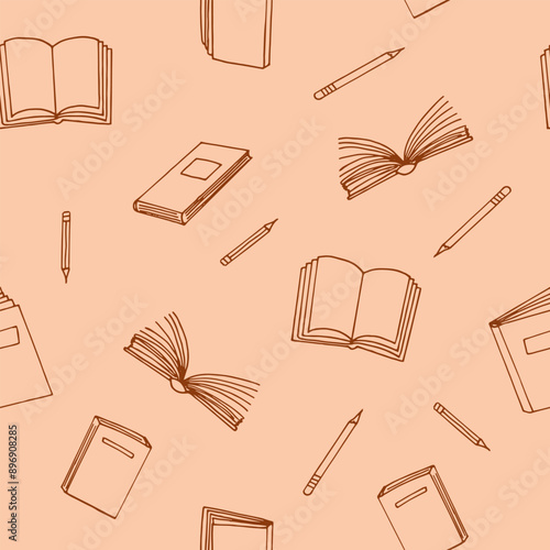 books and pencils seamless pattern. hand drawn doodle style.