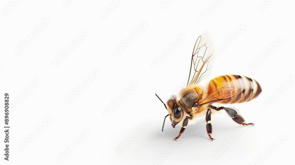 A closeup of a bee on a white backdrop, showcasing its intricate details and vibrant colors with stunning clarity. A closeup of a bee on a white backdrop, showcasing its intricate details and vibrant colors with stunning clarity.