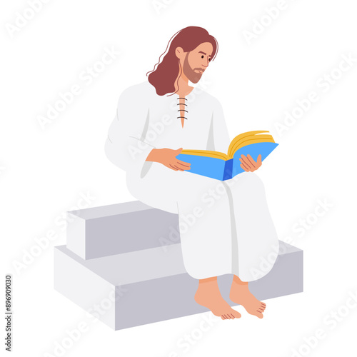 A flat style illustration of jesus bible reading 

