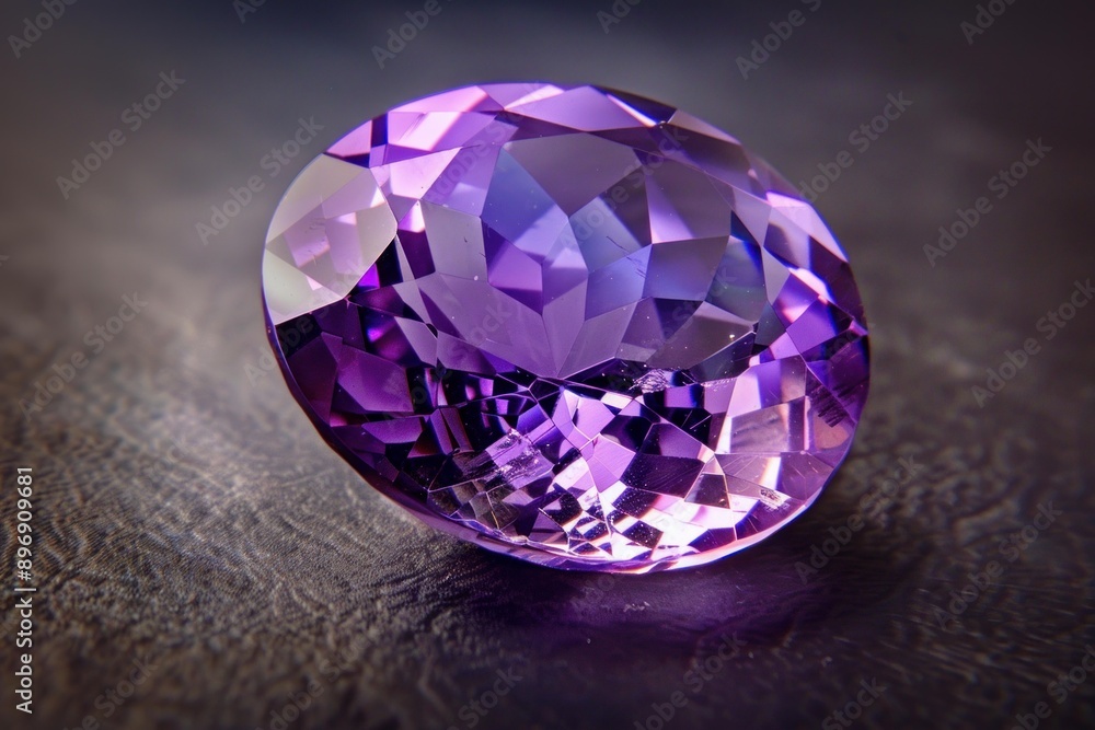 Closeup of a brilliant amethyst gem against a dark, textured backdrop Closeup of a brilliant amethyst gem against a dark, textured backdrop