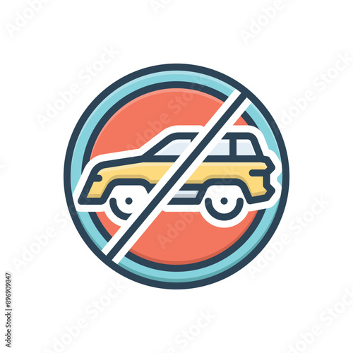Color illustration icon for no car allowed