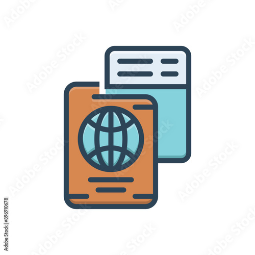 Color illustration icon for passport