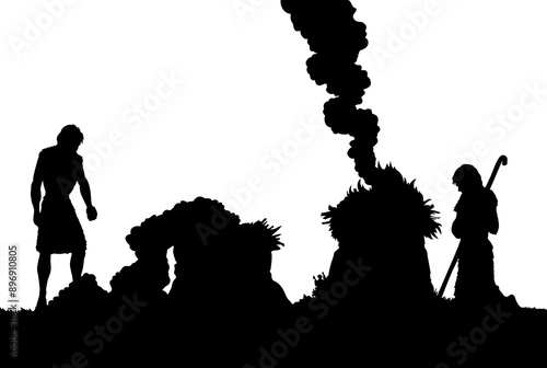 Vector drawing. Man Offers a Sacrifice to God
