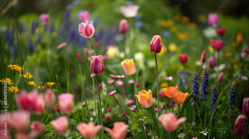 Colorful Spring Flowers Blooming in a Garden Colorful Spring Flowers Blooming in a Garden