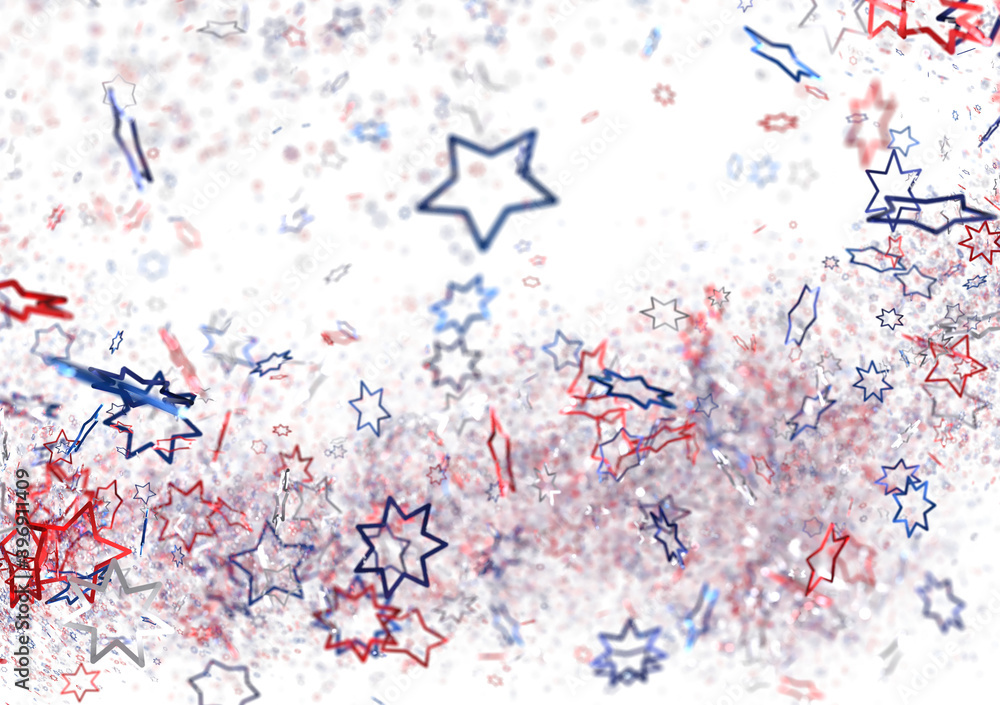Obraz premium Confetti - A blue glitter confetti border with red and blue Confetti on white