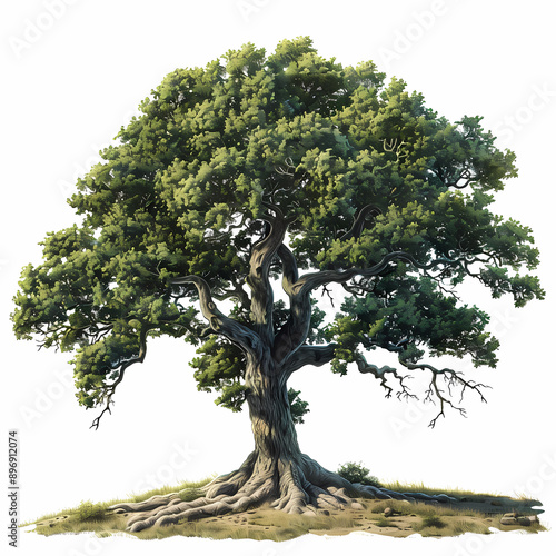 oak tree isolated on white background, generated ai