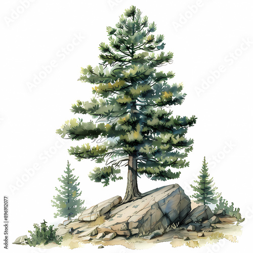 Pine tree on isolated white background, generated ai