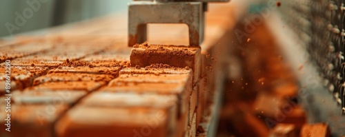 A detailed shot of the bricks being fed into the robot s hopper, ready to be picked up and placed onto the wall photo