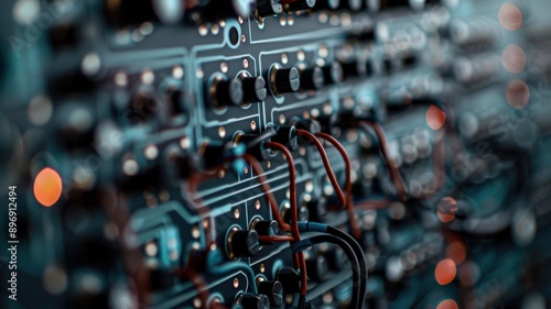 A detailed shot of the connections and wiring on the back of a solar panel, emphasizing the complexity and precision photo