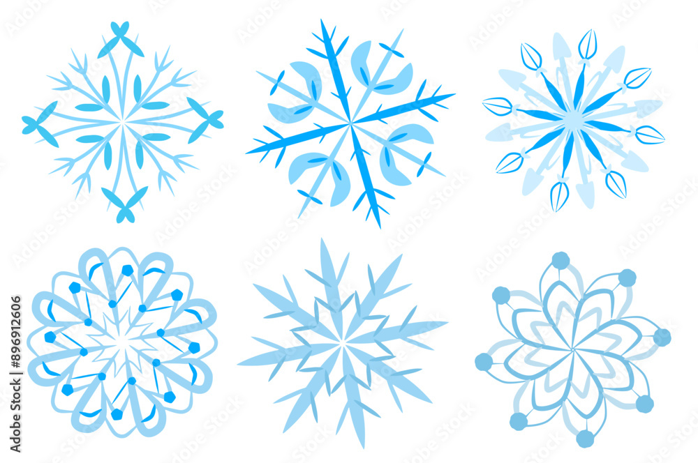 Set of blue snowflakes on a white background Set of blue snowflakes on a white background