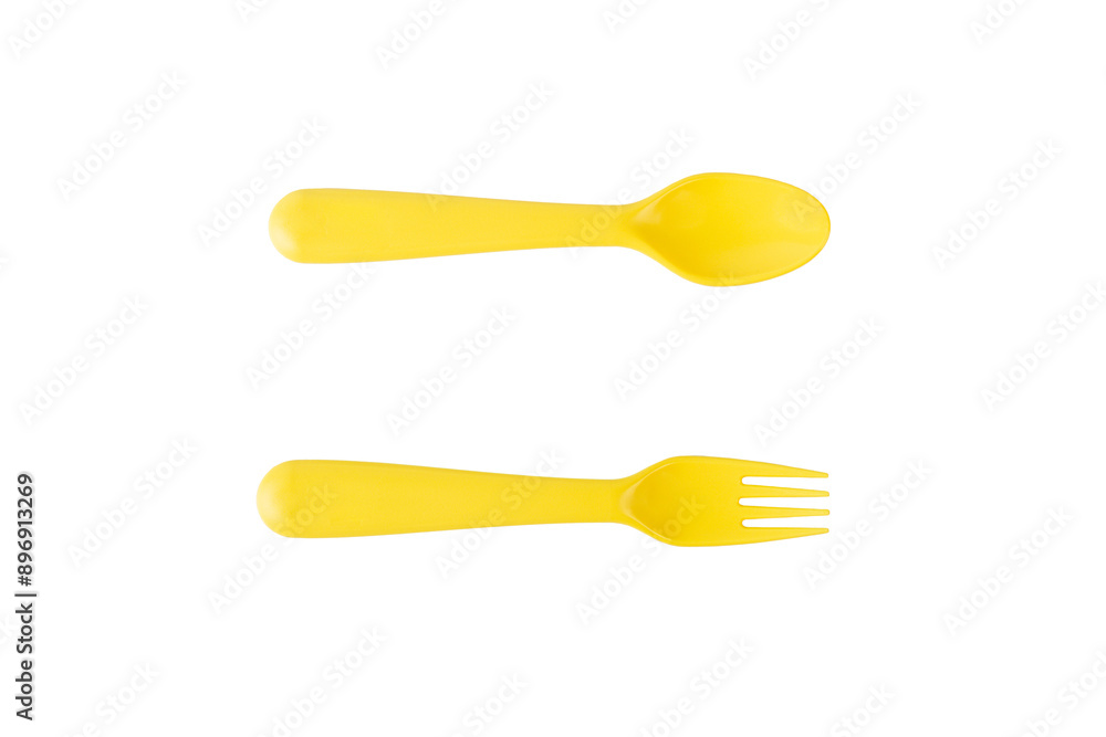 Yellow fork and spoon isolated on transparent background. Yellow fork and spoon isolated on transparent background.