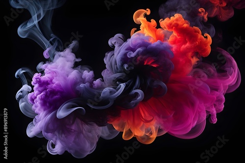 Colorful Vibrant swirls of blue, pink, and orange smoke on a black background, dynamic abstract composition suitable for creative concepts. generative ai