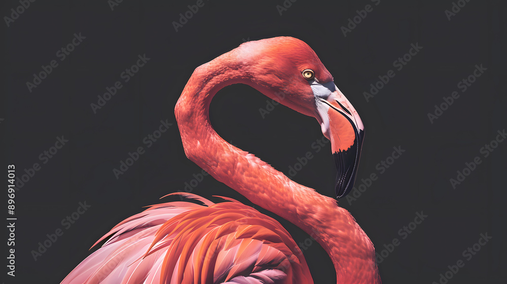 Fototapeta premium Cute pink Flamingo who have sharp and charming black and red beak.