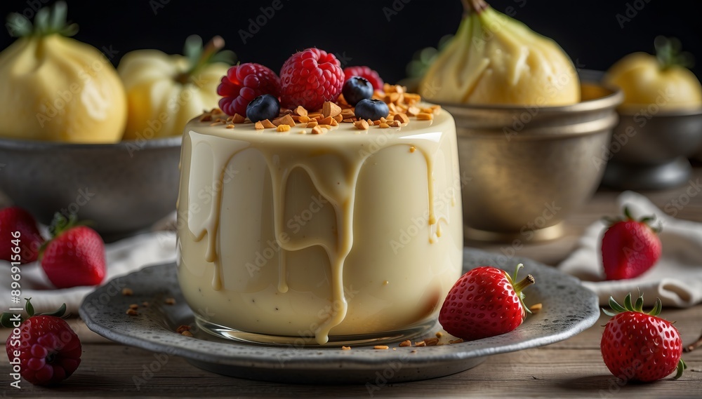 Panna cotta with raspberries Panna cotta with raspberries