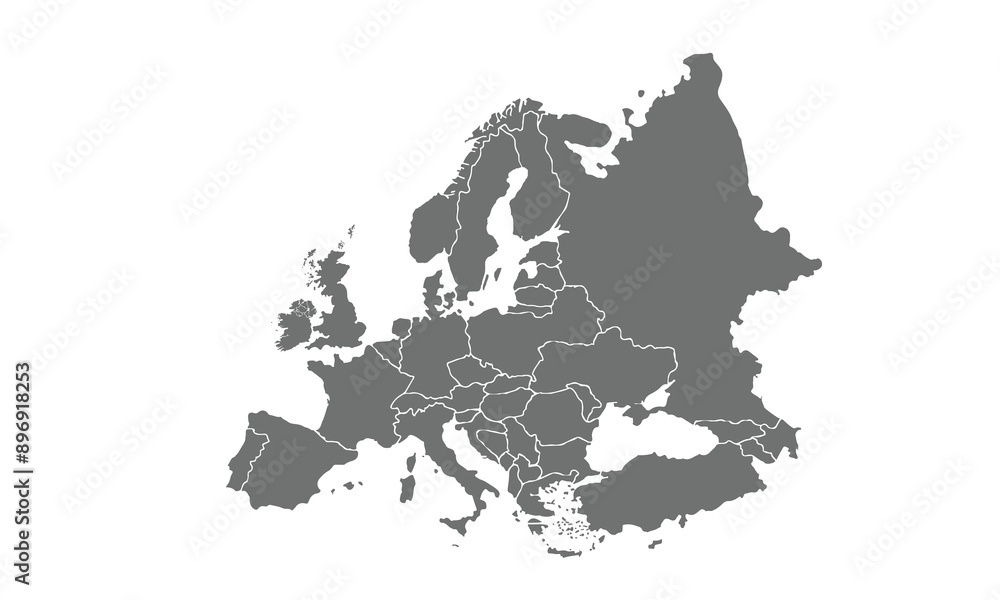Political Map of Europe isolated on white background. for website layouts, background, education, precise, customizable, Travel worldwide, map silhouette backdrop, earth geography, political, reports. Political Map of Europe isolated on white background. for website layouts, background, education, precise, customizable, Travel worldwide, map silhouette backdrop, earth geography, political, reports.