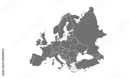Political Map of Europe isolated on white background. for website layouts, background, education, precise, customizable, Travel worldwide, map silhouette backdrop, earth geography, political, reports.