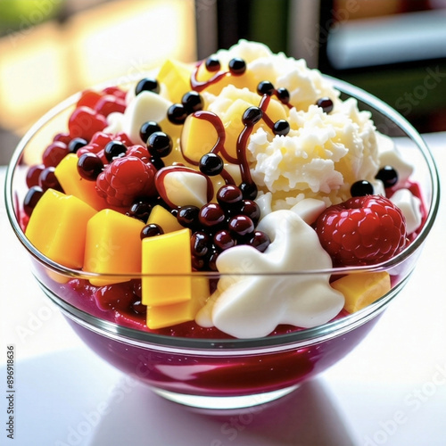 redbean ice cream with fruits photo