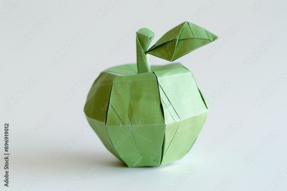Green origami apple with leaf Green origami apple with leaf