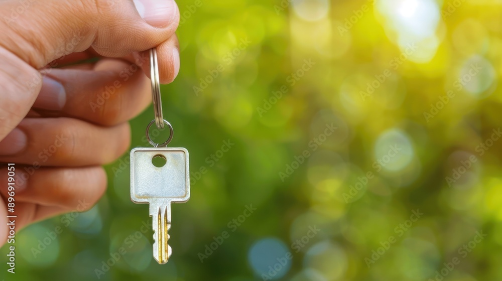 Close-up of a hand holding a key against a blurred green background, representing real estate, security, or a new home concept. Close-up of a hand holding a key against a blurred green background, representing real estate, security, or a new home concept.