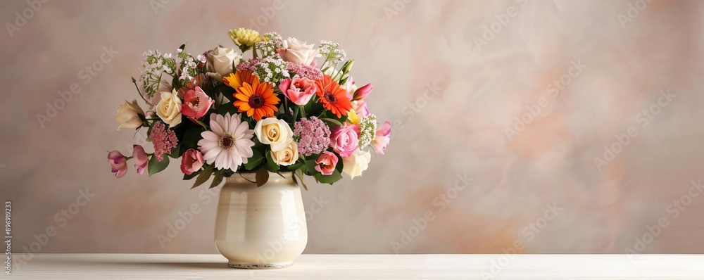Pleasant smell of a colorful bouquet in a vintage vase, surrounded by soft light and delicate petals, romantic and serene Pleasant smell of a colorful bouquet in a vintage vase, surrounded by soft light and delicate petals, romantic and serene