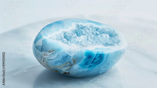 Beautiful CloseUp of Polished Larimar Gemstone with Intricate Details, Ideal for Print, Poster, or Card Design