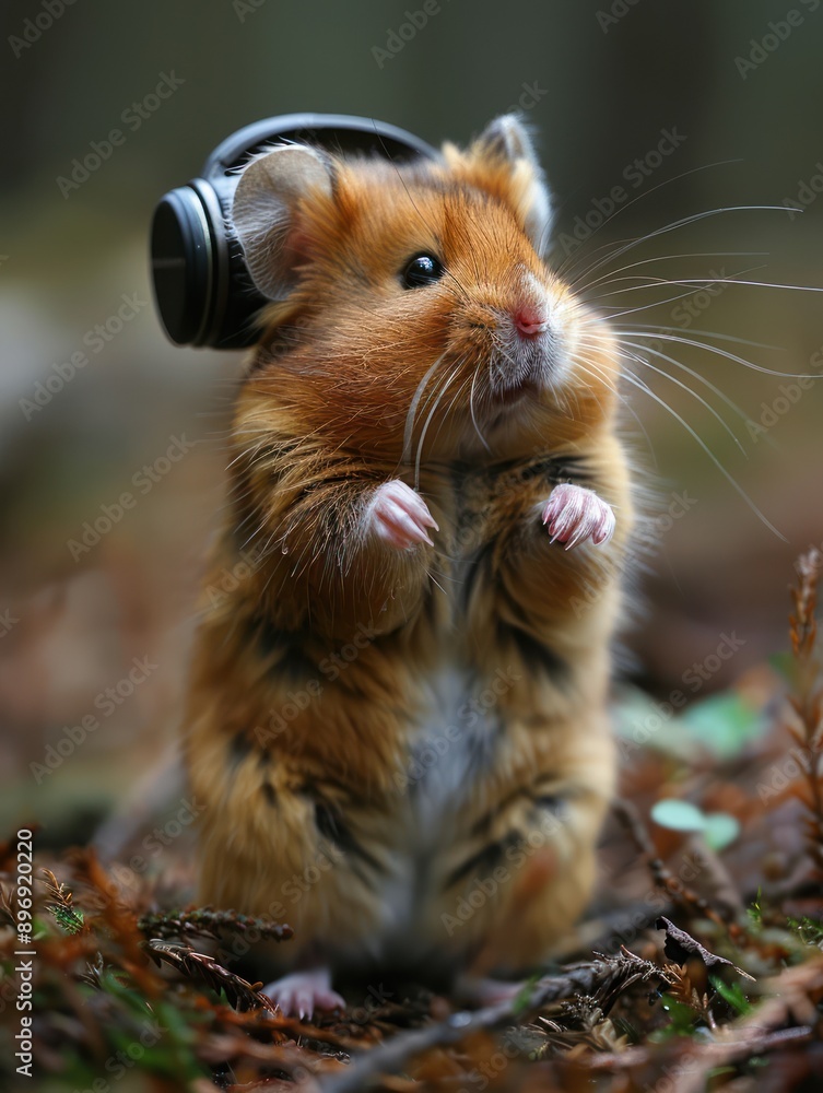 Hamster with Headphones in Nature Hamster with Headphones in Nature