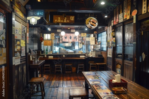 Wallpaper Mural Cozy and authentic japanese dining setting with wooden furniture and cultural decorations Torontodigital.ca