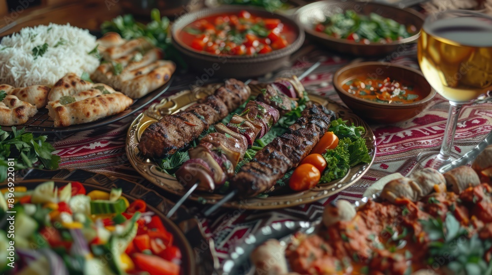 Delicious Middle Eastern Feast with Grilled Skewers Delicious Middle Eastern Feast with Grilled Skewers
