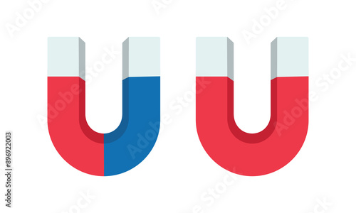 Magnet icons in horseshoe shape with electromagnetic force field. Magnet concept for business investment, income and financial savings, money making. Isolated on white background