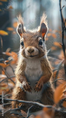 Curious Squirrel in Autumn Leaves