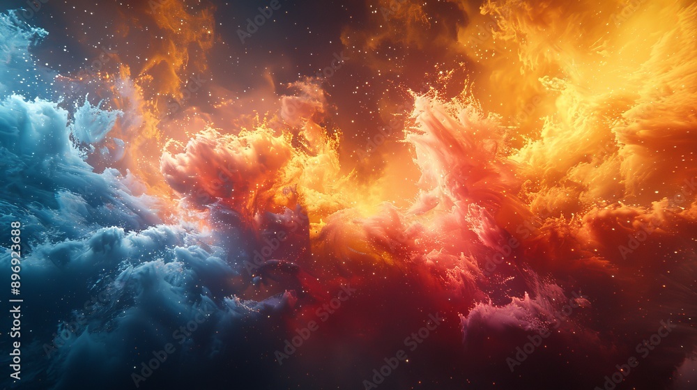 Fototapeta premium Abstract Orange And Blue Nebula Clouds