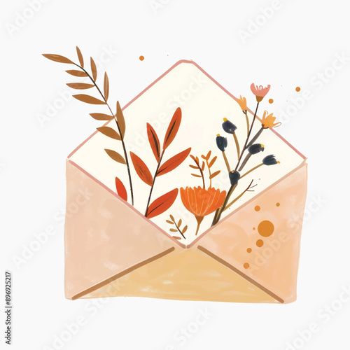Floral envelope illustration, autumn colors
