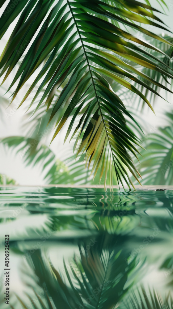 Palm leaves reflecting in water, close-up Palm leaves reflecting in water, close-up