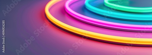 Vibrant neon lights in circular patterns creating a mesmerizing glow against a dark background. Perfect for abstract and modern design themes.