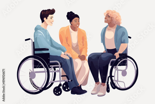 Inclusive diverse wheelchair users smiling