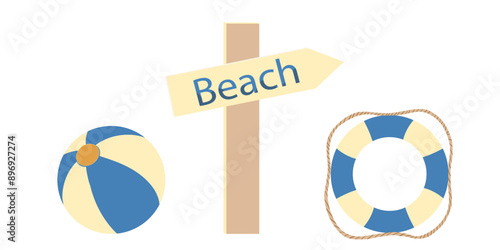 Vector set of beach holiday accessories, illustrations of  in flat style