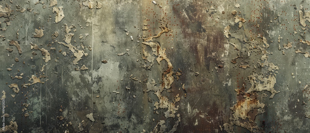 Fototapeta premium Panoramic close-up, high detail scan of faded metal texture, Generative AI