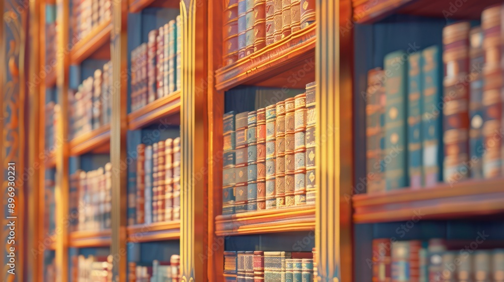 Elegant Antique Bookshelf with Colorful Books Elegant Antique Bookshelf with Colorful Books