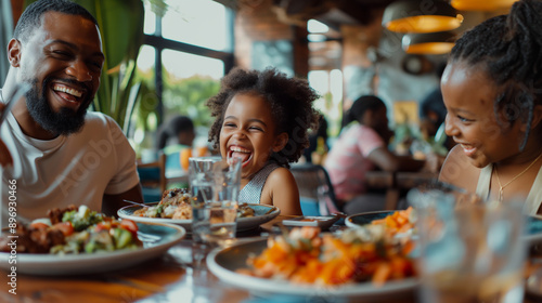 Happy Family Enjoying Meal At Restaurant