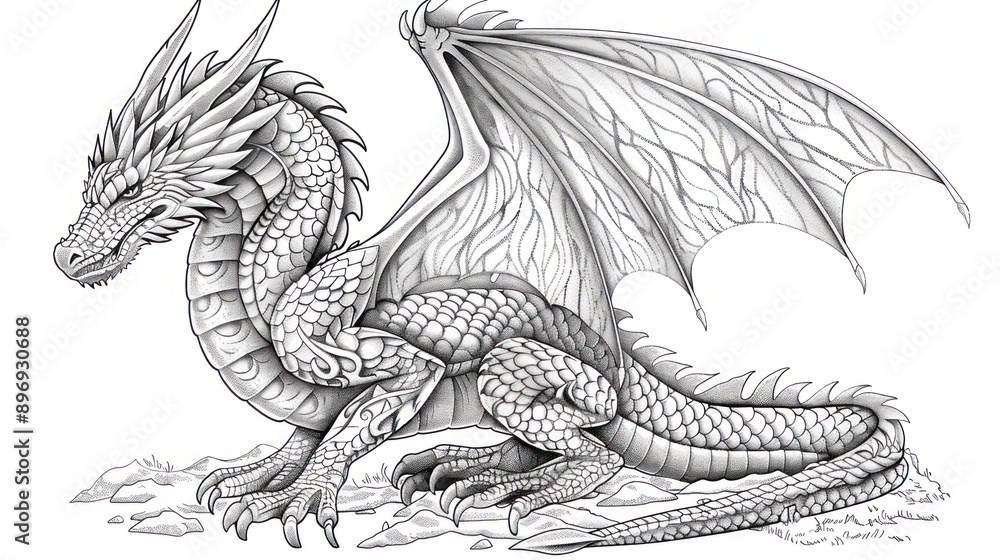 Fototapeta premium Intricate Black and White Dragon Illustration